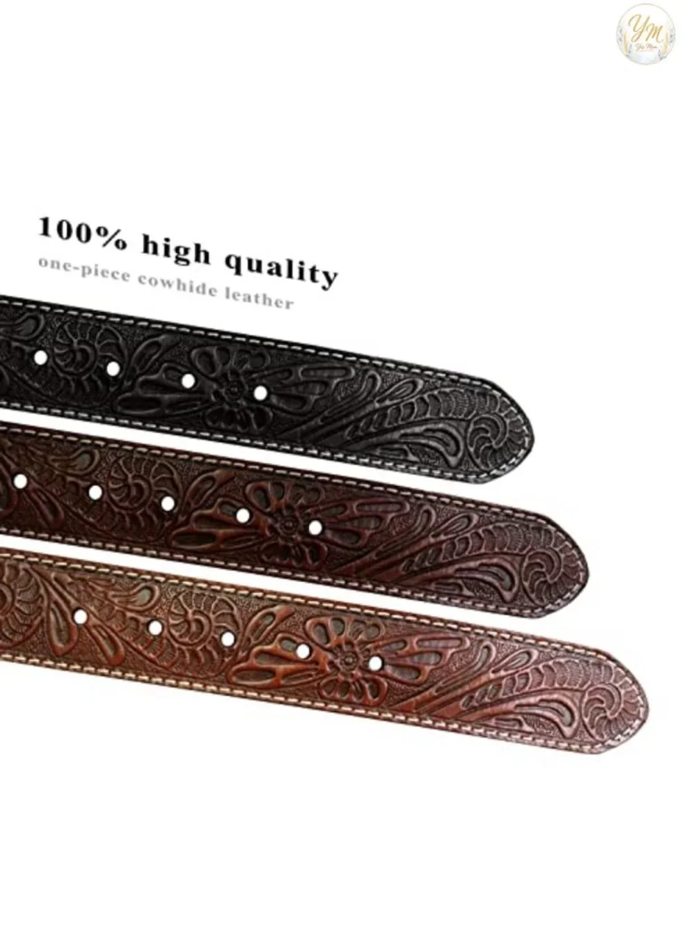 Full Grain Western Engraved Tooled Leather Belt 1.5